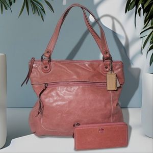 Coach Poppy Glam Pink Leather Tote With Matching Wallet